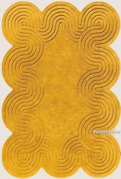 a yellow rug with wavy lines on it