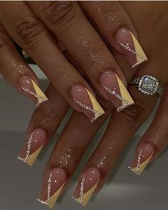 #yellow Ny Nails, Fancy Nails Designs, Nagel Tips, Simple Gel Nails, Girly Acrylic Nails, French Tip Acrylic Nails, Work Nails, French Acrylic Nails, Short Square Acrylic Nails