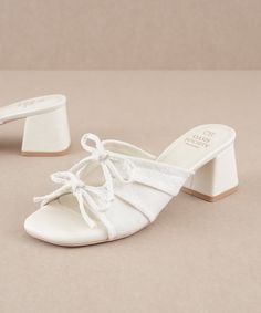 The Emerald | White Double Bow Peep Hole Sandal White Heels With Bow For Spring, Low White Heels, White Bow Heels For Spring, Bow Heels White, White Heels Coquette, White Open Toe Sandals With Bow, Hoco Shoes, Short Heels, Platform Heels Boots