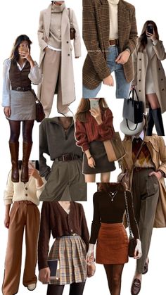 Comfortable Academia Outfits, Vintage Fall Fashion 1950s, Paris Clothing Aesthetic, Classy Academia Outfit, Layering Clothing Aesthetic, Spain Outfit Ideas Autumn, Office Vintage Outfit, Brown Work Aesthetic, Fall Outfits Zara