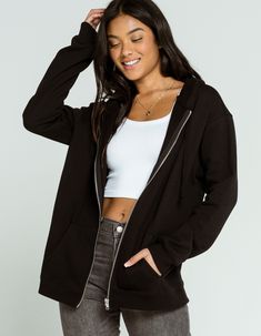 Oversized Zip Up Hoodie Outfit, Black Crop Hoodie, Oversized Zip Up Hoodie, Full Tilt, Black Zip Ups, Black Crop, Fall Winter Outfits, Cropped Hoodie