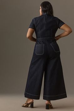 From the top-rated Colette collection, a true hit-single featuring a faux-wrap bodice, tailored wide-leg, and wear-anywhere appeal. | The Colette Wrap Jumpsuit by Maeve: Denim Edition in Blue, Women's, Size: 8, Polyester/Cotton/Elastane at Anthropologie Chic Dark Wash Jumpsuits And Rompers With Pockets, Chic Dark Wash Denim Jumpsuit With Relaxed Fit, Chic Dark Wash Relaxed Fit Denim Jumpsuit, Dark Wash Fitted Wide Leg Jumpsuits And Rompers, Fitted Dark Wash Wide Leg Jumpsuits And Rompers, Workwear Wide Leg Belted Jumpsuits And Rompers, Dark Wash Fitted Wide Leg Jumpsuit, Fitted Wide-leg Dark Wash Jumpsuits And Rompers, Fitted Denim Jumpsuit With Wide Leg For Workwear