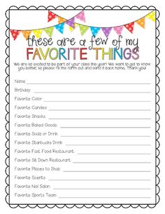 Favourites List Questions, Teacher Favorites Printable, Teacher Questionnaire, About Teacher, Teacher Morale, Daycare Forms, What I Like About You, Teacher Templates, Free Teacher