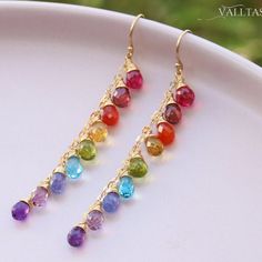 Rainbow Earrings Rainbow Gemstone Earrings Colorful Earrings Long Drop Earrings Precious Stone Earrings Gold Filled Rainbow Dangle Earrings (38415 - 3) Gemstone Drop Earrings, Rainbow Earrings, Pink Amethyst, Swiss Blue Topaz, Pink Quartz, Purple Amethyst, The Rainbow, Charm Earrings, Gemstone Earrings