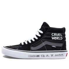 Vans Cult x Sk8-Hi Pro 'Cruel World' Black/White Sneakers/Shoes Swaggy Clothes, Black High Top Vans, Vans Shoes Fashion, Vans High Tops, Black White Sneakers, Mens Vans Shoes, Sk8 Hi Vans, Sneakers Vans, White Shoes Sneakers