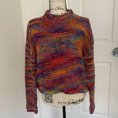 Hooked Up Cozy Warm Mock Neck Sweater Size L (Fits Like A M/L) Brand New With Tags Casual Colorful Fall Sweater, Multicolor Stretch Sweater For Winter, Stretch Multicolor Winter Sweater, One Size Colorful Sweater For Fall, Colorful One-size Sweater For Fall, Casual Multicolor Stretch Sweater, Cozy Multicolor Knitted Top, Trendy Multicolor Relaxed Fit Sweater, Cozy Multicolor Knit Tops