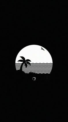 the silhouette of a palm tree on a black background