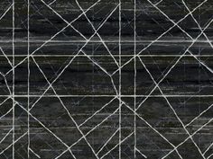 an abstract black and white painting with lines on the ground, in front of a dark background