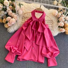 Halter neck, backless blouse, long sleeve puffy sleeve topMaterial:blendedColor:white,black,yellow,rose red,khakiStyle:fashionFeatures:puffy sleeveSize(CM):free 1inch=2.54cmlength:66,sleeve:62,bust:112,waist:110&ltp&gtNote:Due to different measurement methods,there will be 1-3 error(unite:cm), please understand.</p>&ltbr/> Puffy Clothes, Puffy Sleeve Top, Classy Blouses, Open Shoulder Blouse, Straight Clothes, Backless Blouse, Chic Blouses, Bubble Sleeve, Style Cardigan