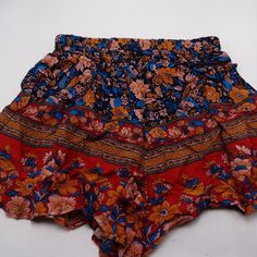 New High Waist Shorts.100% Rayon Bohemian Floral Print Short Bottoms, Bohemian Style Floral Print Short Bottoms, Multicolor Floral Print Bottoms For Beachwear, Orange Shorts With Elastic Waistband, Beachwear Multicolor Floral Print Bottoms, Multicolor Floral Print Beachwear Bottoms, Summer Festival Bottoms With Floral Print, Summer Floral Print Festival Bottoms, Summer Festival Floral Print Bottoms