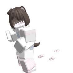 an animated girl holding two boxes in her hands