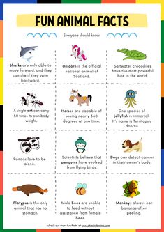 an animal fact sheet with different animals and their names