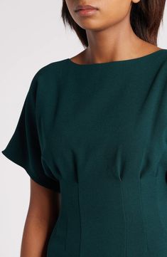 Eliza J Flutter Sleeve Dress | Nordstrom Fitted Green Midi Dress With Draped Sleeves, Fitted Short Sleeve Dress With Flattering Cut, Flattering Short Sleeve Elastane Midi Dress, Flattering Short-sleeved Elastane Midi Dress, Flattering Short Sleeve Midi Dress, Green Fitted Dress With Draped Sleeves, Fitted Green Midi Dress With Pleated Sleeves, Fitted Flutter Sleeve Midi Dress For Evening, Short Sleeve Stretch Midi Dress