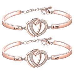 PRICES MAY VARY. Material: the bracelet is made of High-quality copper and Cubic Zirconia, it will not cause skin allergy. Size: interlocking circles bracelet, the minimum diameter of bracelet is 5cm(2inch), the extension chain is 5cm(2inch). Adjustable chain fits most people's wrists. Engraved with “Twin One”&“Twin Two”, this elegant and delicate bracelet set makes a special gift for the twins in your life. Life is so much better when you have twin to share the ride. Twin sisters are the perfec Metal Bracelets For Birthday And Mother's Day, Metal Bracelets For Mother's Day Birthday, Friendship Metal Bracelets For Valentine's Day, Adjustable Metal Crystal Bracelet For Valentine's Day, Metal Bracelets For Birthday And Valentine's Day, Valentine's Day Adjustable Metal Crystal Bracelet, Adjustable Metal Bracelets For Birthday Gift, Rose Gold Bracelet For Friendship On Valentine's Day, Rose Gold Crystal Bangle Bracelet Gift