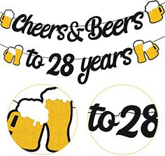 cheers and beers to 29 years banner with two mugs of beer on white background