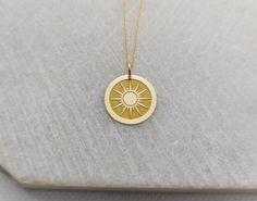 "SHIPPING ALL PARCELS IN ONE BUSINESS DAY! 14K Real Solid Gold Necklace, Hallmarked on the back of your pendant for certification! Sun Necklace - Engraved Sunshine Charm - Gold Graduation Charm - Gold Sun Pendant ▪️ A beautiful and clean engraved Sun pendant made out of 14K Solid Real Gold. Available only in yellow gold! Dimensions - Small - 13x13mm / 0.51 x 0.51 inches Medium - 14x14mm / 0.55 x 0.55 inches Big - 15x15mm / 0.59 x 0.59 inches Necklace Length - You can choose your chain length fro 14k Yellow Gold Cadmium-free Necklace, Cadmium-free 14k Yellow Gold Necklace, 14k Gold Pendant Jewelry, Sun Pendant Gold, Gold Sun Necklace, Men Jewellery, Sun Jewelry, St Christopher Necklace, Travel Necklace