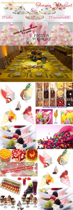 a collage of pictures with different foods and desserts on it's sides