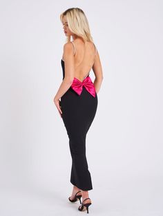 Flore Black Crystal Straps Backless Gown with Bow – Miss Circle Showstopping Dress, Miss Circle, Backless Gown, Tie Dye Jumpsuit, Duchess Satin, Maxi Dress Cocktail, Straight Neckline, Sparkly Dress, Plus Size Jumpsuit