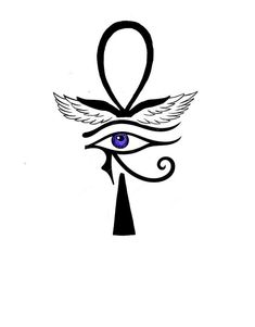 an eye with wings and a tie in the shape of an egyptian symbol on a white background