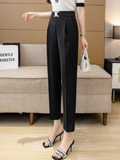 SPECIFICATIONS Pant Style: Pencil Pants Material: Polyester Length: Ankle-Length Pants Gender: WOMEN Front Style: Flat Closure Type: Zipper Fly Size ? S:Waist:64cm,Hip:90cm,Thigh:52cm,Length:92cm M:Waist:68cm,Hip:94cm,Thigh:54cm,Length:92cm L:Waist:72cm,Hip:98cm,Thigh:56cm,Length:93cm XL:Waist:76cm,Hip:102cm,Thigh:58cm,Length:93cm Notes: the Error within 3 cm due to manual measurement(Unit: 1 inch = 2.54 cm, 1 cm = 0.39 inch) Pencil Pant, High Waist Fashion, Pencil Pants, Ankle Length Pants, Fashion Korean, Tailored Pants, Office Lady, Office Ladies, High Waisted Pants