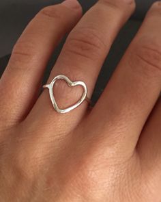 "This ring is made from sterling silver, the heart measures about 1.3 cm  It is very cute and simple ring. Please put the ring size wanted at the checkout \"Notes to Seller\" Thank you for choosing hand made. Edite" Cheap Minimalist Silver Heart Ring, Cheap Silver Minimalist Heart Ring, Cheap Silver Heart Ring, Cheap Adjustable Silver Heart Ring, Promise Ring Simple, Double Finger Ring, Open Heart Ring, Silver Heart Ring, Simple Ring