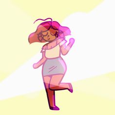 a woman with pink hair is dancing in the sun