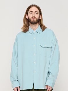 Composition : COTTON 100%Country of Origin : KOREA Oversized Light Blue Shirt With Pockets, Oversized Light Blue Tops With Pockets, Light Blue Long Sleeve Shirt With Pockets, Light Blue Long Sleeve Top With Pockets, Oversized Blue Cotton Shirt, Oversized Light Blue Collared Shirt, Oversized Blue Button-up Shirt, Blue Relaxed Fit Shirt, Oversized Light Blue Casual Shirt