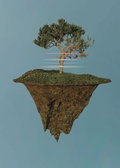 an island with a tree on it floating in the air