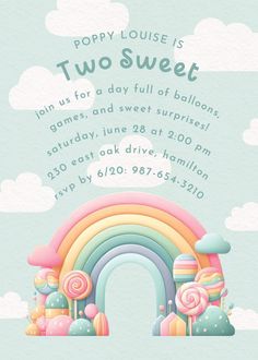 Lollipops rainbow - birthday invitation  #invitations #printable #diy #template #birthday #party