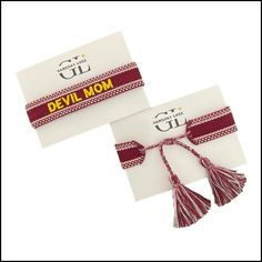 Are you a Sun Devil mom? If so, this bracelet is for you!  Maroon bracelet with gold embroidery.  Self tie. One size fits all Tassel Bracelet, Gold Embroidery, Custom Branding, Braided Bracelets, One Size Fits All, Tassels, Sun, Embroidery, Bracelet