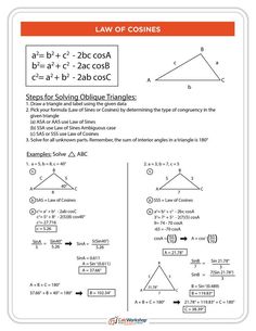 the law of cosines worksheet with answers and examples for students to use