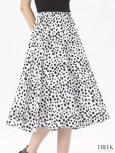 Ebeek - Womens Dalmatian Print A-line Skirt with Elastic Waist, Ideal for Spring and Fall, Exuding Sophistication and Elegance Flowy A-line Summer Bottoms, Summer Fit And Flare A-line Skirt, Summer Flowy A-line Bottoms, Non-stretch A-line Summer Skirt, White A-line Skirt, Spring Flowy A-line Skirt, Flowy A-line Skirt For Summer, Flowy A-line Skirt For Spring, Spring A-line Flowy Skirt