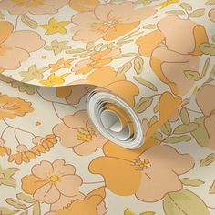 an orange and yellow floral print wallpaper