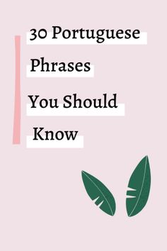 the words, 30 portuguese phrases you should know on pink background with green leafy leaves