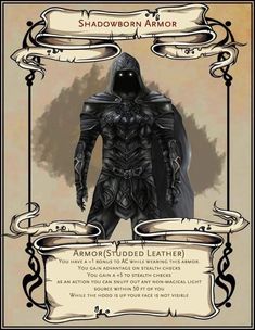 a poster with an image of a man in armor on it's chest and the words shadowborn armor