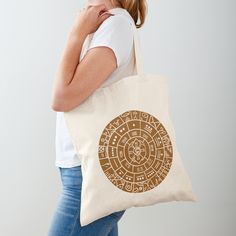 Illustration of the Mayan calendar wheel with ancient symbols. This design looks great on apparel or decor. Great for a gift or buy for yourself.  (affiliate link)  #mayan #calendar @mayancalendar #symbols #findyourthing Mayan Calendar, Redbubble Art, Elegant Bags, Duffel Bags, Ancient Symbols, Cute Tote Bags, Art Products, Drawstring Bags, Calendar Design