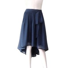 "It is made from good quality Chiffon fabric. This is custom-made in your measurements. Skirt length: front 22, back 30\" .It can be made longer or shorter. It is made with a zipper. You can choose other colors from the color chart. When you order please give me your measurements: 1: The length of the skirt from the top of the waistline to the bottom hem. 2: Waist ( where you want the waistline to be). 3: Hips ( around the fullest part) 4: And your color choice. *Note: The colors may show a litt Fitted Chiffon Pleated Bottoms, Knee-length Summer Party Draped Skirt, Knee-length Draped Skirt For Summer Party, Summer Party Knee-length Draped Skirt, Blue Flowy Party Skirt, Flowy Blue Party Skirt, Chiffon Asymmetrical Skirt For Party, Blue Flowy Skirt For Party, Blue Chiffon Lined Skirt