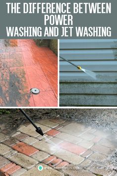 the differences between power washing and jet washing are shown in this collage with text overlay