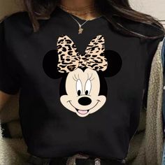 Womens Short Sleeved Black Mini Mouse T Shirt Black Cartoon Print Tops For Spring, Cute Black Tops With Cartoon Print, Cute Black Top With Cartoon Print, Cute Black Tops With Letter Print, Spring Black T-shirt With Cartoon Print, Black Cartoon Print T-shirt For Spring, Cute Black T-shirt For Spring, Black T-shirt With Cartoon Print For Spring, Cute Black Crew Neck T-shirt