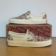 Vans Slip-On Vintage Floral - Marshmallow Women’s Size 6, Brand New Pink Floral Print Sneakers For Summer, Pink Floral Print Slip-on Sneakers, Vans Slip-on Sneakers For Spring, Vans Floral Print Sneakers For Summer, Vans Floral Print Summer Sneakers, Vans Cream Sneakers For Summer, Vans Cushioned Sneakers For Summer, Vans Sneakers With Cushioned Footbed For Summer, Cream Slip-on Sneakers For Spring