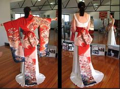 I Kimono Style Wedding Dress, Japanese Wedding Theme, Kimono Wedding Dress, Japanese Wedding Dress, Kimono Remake, Furisode Kimono, Bridal Kimono, Modern Kimono, Western Wedding Dresses