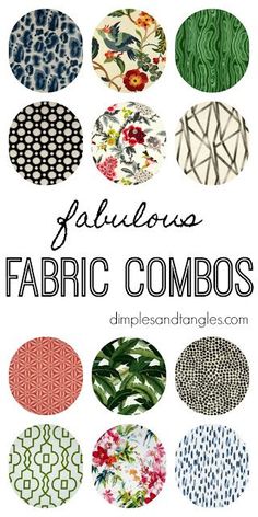 the cover of fabulous fabric combos by dimpleandlandes com, featuring different patterns and colors