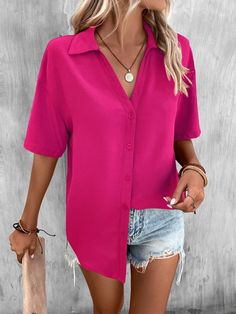 Summer Closet, Plain Blouse, Simple Blouse, Plain Shirt, Closet Ideas, Loose Shirts, Loose Blouse, Loose Tops, Collar Blouse