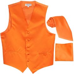 Men's Orange Formal Vest Tuxedo Waistcoat_Necktie & Hankie Set Wedding Classic Formal Vest With Ties, Fitted Sleeveless Vest With Ties, Classic Fitted Vest With Ties, Vest Tuxedo, Mens Formal Vest, Vesuvio Napoli, Men's Tuxedo, Tailored Fashion, Formal Vest