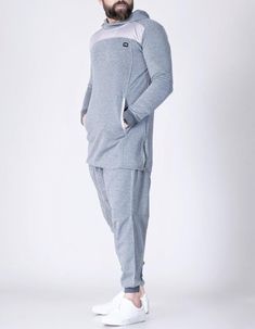 QL AL Longline Tracksuit with Drop Crotch Jogger Sirwal in L Grey Kurta Simple, Trouser Design, Kurta Designs