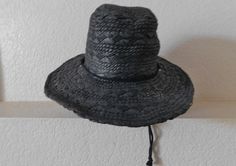 "Black hat with rhinestone 100% paper Beautiful pattern - see photos Wire brim - you can shape it the way you like Light and cool String Condition - great Size - 7\" x 8\"/24\" circumference" Black Straw Hat With Short Brim For Festival, Black Country Style Sun Hat For Summer, Casual Black Hat Band For Festivals, Black Country Style Hat For Festivals, Black Western Straw Hat With Short Brim, Black Western Style Straw Hat With Short Brim, Black Curved Brim Sun Hat For Festivals, Black Casual Straw Hat For Country Events, Black Brimmed Sun Hat For Festivals