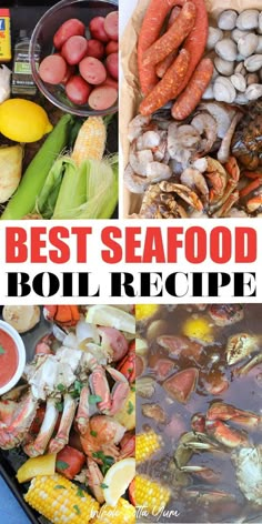 seafood boil recipe collage with text overlay