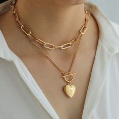 14k Gold Plated Length: 14” Plus 2” Extender Questions? Leave A Comment Below! Two Necklaces, Layered Chain Necklace, Free People Jewelry, Coachella Festival, Chain Choker Necklace, Heart Locket, Chain Choker, Heart Pendant Necklace, Layered Necklaces