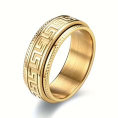 The Gold Greek Key Anxiety Fidget Spinner Ring Is An Ideal Accessory For Individuals Who Fidget Or Experience Anxiety, Adhd, Autism, And Sensory Disorders. This Unique Ring Features Two Layers That Spin Independently, Offering A Soothing Motion That Can Help Alleviate Stress And Anxiety. Constructed From 316l Stainless Steel, This Ring Is Nickel Free, Lead Free, And Hypoallergenic. It Is Designed To Resist Fading And Discoloration, Ensuring It Maintains Its Aesthetic Appeal Over Time. Thanks To Gold Band Wedding Ring, Wedding Ring For Him, Gold Cuban Link Chain, Ruby Necklace Pendant, Pendant Necklace Simple, Compass Pendant, Cuban Link Chain Necklaces, Circle Earrings Studs, Mens Leather Bracelet