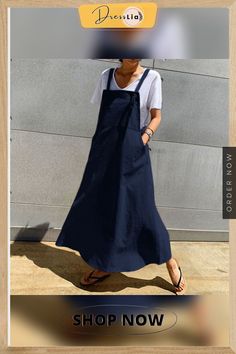 Women Summer Plus Size Strappy Maxi Sundress Loose Solid Pinafore Overalls Holiday Dress Oversized Casual Cotton Sundress With Pockets, Oversized A-line Casual Dress, Casual Sleeveless Pinafore Dress With Pockets, Spring Casual Bib Front Pinafore Dress, Oversized Casual Maxi Dress For Work, Casual Sleeveless Cotton Pinafore Dress, Summer Oversized Dresses With Pockets, Summer Bib Front Dress With Pockets, Casual Maxi Dress With Pockets For Day Out